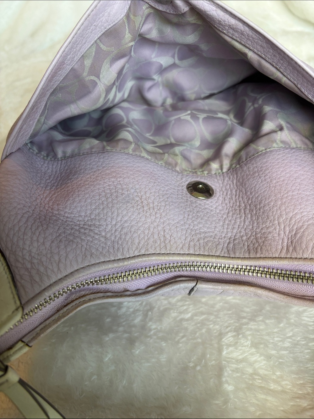 Coach Pebbled Leather Hobo Shoulder Bag  | Lilac/Cream Trim - Picture 5 of 14